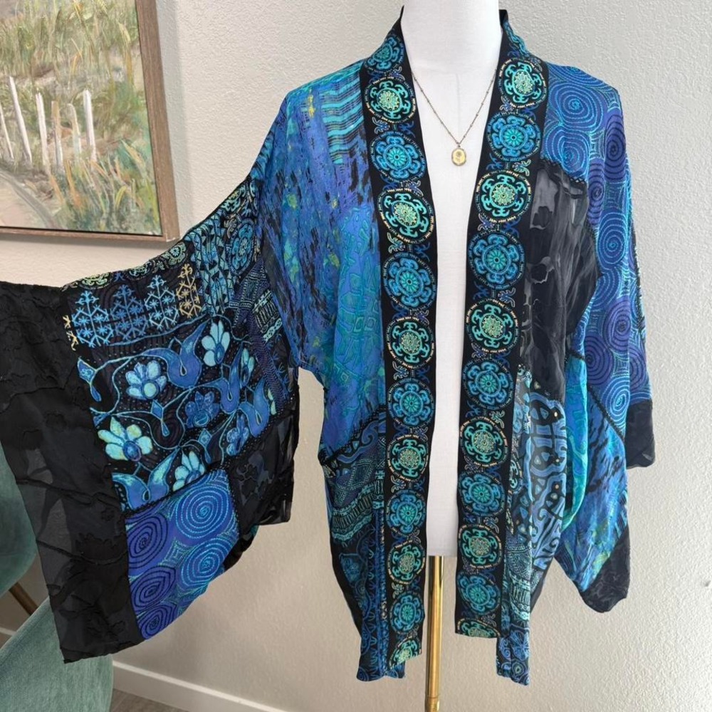 Chico's Silk Blend Patchwork Kimono Jacket Size S… - image 2